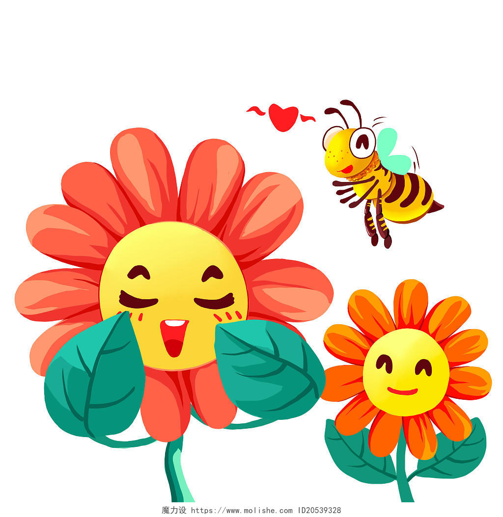 蜜蜂喜欢花朵卡通花朵元素生活PNG素材